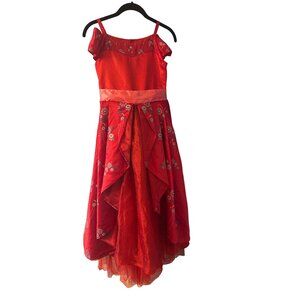 Disney Store Girls Red Floral Princess Dress With Satin Bow & Embroidered Size M